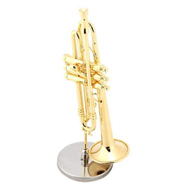 Imagem de Simlug Réplica em miniatura de instrumento musical com suporte para estojo, coleção de mini instrumentos musicais, modelo trompete, ornamentos decorativos para casa de bonecas, presente