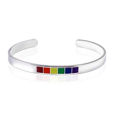 Imagem de Bracelete de arco-íris orgulho gay, bracelete LGBT do mês do orgulho do arco-íris, pulseira de aço inoxidável, lésbica gay, acessórios de desfile de orgulho transgênero, joias unissex, presente para homens e mulheres LGBTQ+, Medium, Fibra natural, não conhecido