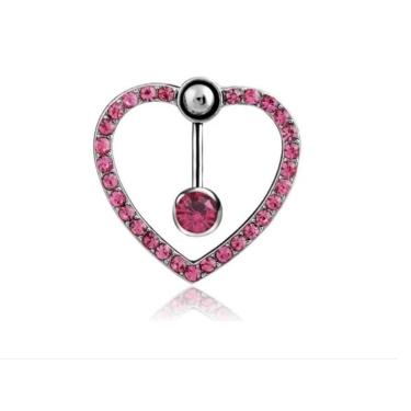 Imagem de Piercing Umbigo Invertido Coração Azul Branco Rosa Stras