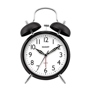 Imagem de Sharp Despertador Twin Bell - Alarme alto - Ótimo para pessoas com sono pesado - Relógio analógico de quartzo operado por bateria (preto meia-noite)