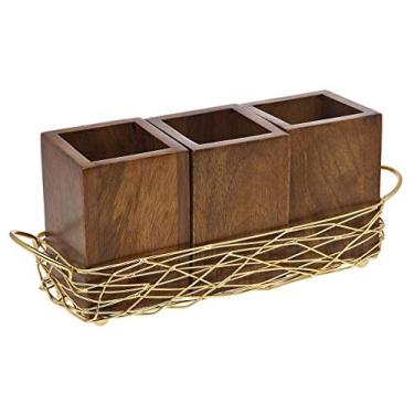 Imagem de Organizador de talheres Godinger de madeira com três seções, coleção de ninhos - dourado