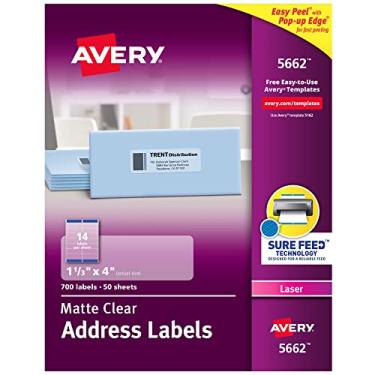 Imagem de AVERY Etiquetas de endereço transparentes foscas foscas para impressoras a laser, 3,8 x 4 polegadas, 700 etiquetas (5662)