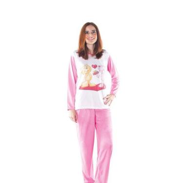 Imagem de Pijama Longo Linha Jovem Feminino Rosa Estampa Casal Gatinho - Bella C