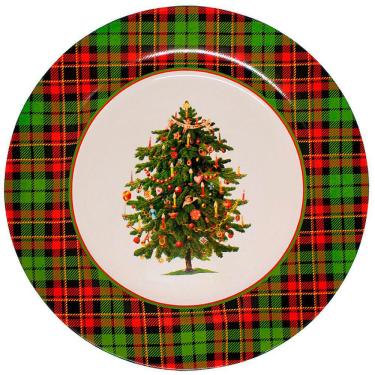 Imagem de Prato Raso de Cerâmica Natal Xadrez c/Arvore 27cm - Unid.