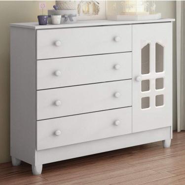 Imagem de Cômoda de Bebê 4 Gavetas 1 Porta Selena Carolina Baby Branco Brilho