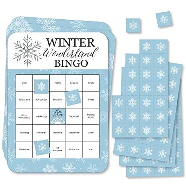 Imagem de Big Dot of Happiness Winter Wonderland – Cartas e Marcadores de Bingo – Floco de Neve Festa de Feriado e Jogo de Bingo de Casamento de Inverno – Conjunto de 18