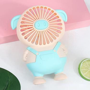Imagem de HUJEMO Mini ventilador de desenho animado fofo porco com carregamento leve pequeno fã estudante dormitório escritório USB Mini Fan Girl presente (azul)