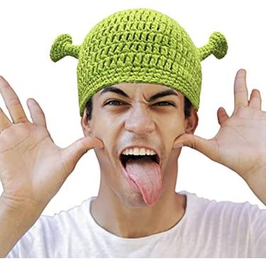 Imagem de WOULDWIN Chapéu Engraçado Shrek de Feito à Mão Unissex Engraçado Chapéu de Malha Halloween Cosplay Prop-1