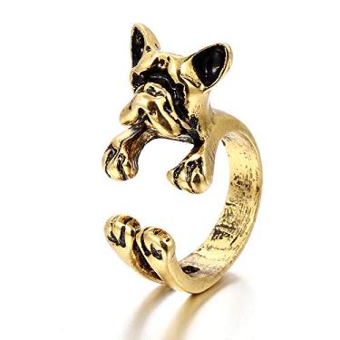 Imagem de Qudai Moda Trendy Dog Ring Bulldog Anel Aberto para Mulheres Personalidade Jóias Decoração Mão BD