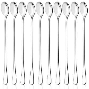 Imagem de Colher de chá gelada com cabo longo de 22 cm, DaKuan conjunto de 10 colheres de chá gelado de aço inoxidável para chá gelado, café, coquetel, milkshake, bebida fria