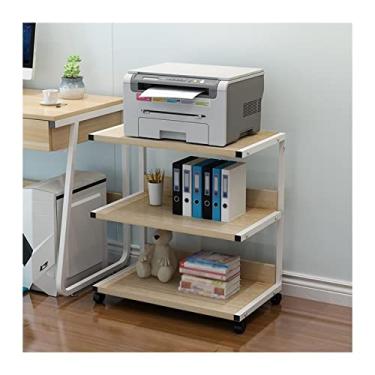 Imagem de KIZQYN Suporte de impressora 3 camadas prateleira de armazenamento de canto de sala de estar com rodas móvel para rack de impressora prateleira organizador de armazenamento de escritório moldura de ferro impressora de mesa (cor: b)