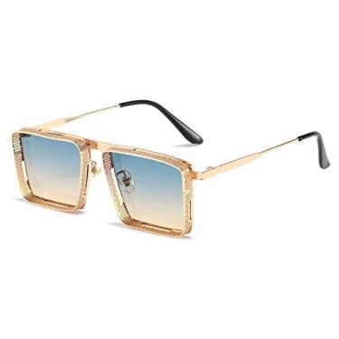 Imagem de Óculos de sol quadrados vintage com armação de rede oca para mulheres moda óculos de sol masculino liga punk tons hip hop óculos grossos, 5, tamanho único