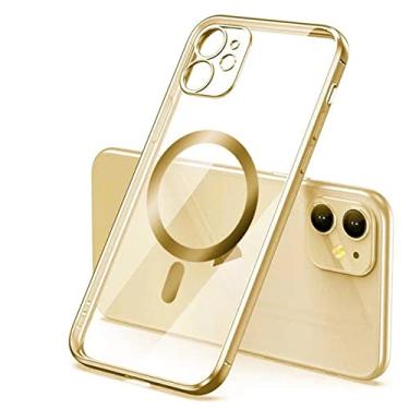 Imagem de Capa carregador magnético sem fio fashion chapeamento para iphone 14 13 12 11 pro xs max x xr 7 8 plus capa transparente de silicone, ouro, para iphone 7 plus