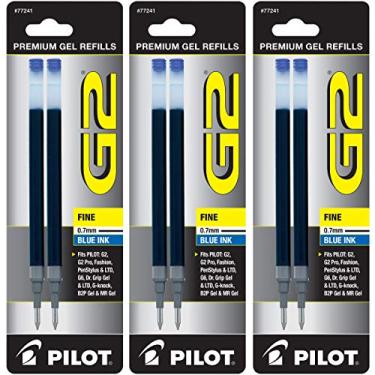 Imagem de PILOT Refil de tinta de gel para G2, Dr. Grip, ExecuGel G6, Q7, ponta fina, tinta azul, pacote com 6 (14712)