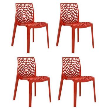 Imagem de Conjunto 04 Cadeiras Gruvyer Sala De Jantar Vermelha - D'rossi - Facth