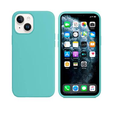 Imagem de Capinha Colorida Compatível Com iPhone 14 PLUS Vermelha ,Preta, Laranja, Amarela, Azul, Rosa, Pink, Branca, Lilás, Marrom, Verde, Roxo, Bordô, Case Slim Flexível Aveludada Com 3 Camadas De Proteção PREMIUM ONYK (AZUL CLARO)