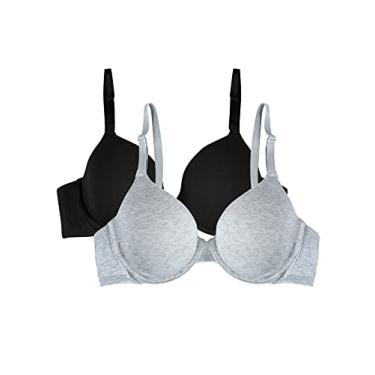Imagem de Fruit of the Loom Sutiã feminino com aro levemente forrado, pacote com 2, matiz preto/cinza mesclado, 38DD