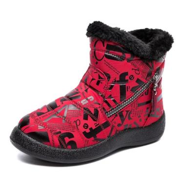 Imagem de NEARAY Botas De Neve Mulheres Sapatos De Pele De Pelúcia Quente Ankle Boots Inverno Feminino Slip On Flat Casuais Ultraleves Calçados (vermelho,42)