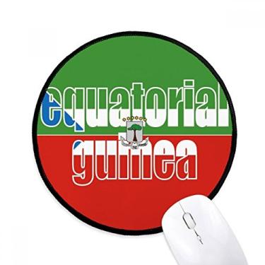 Imagem de Mousepads redondos antiderrapantes com nome da bandeira da Guiné equatorial, bordas costuradas pretas, presente de escritório