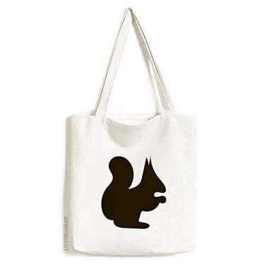 Imagem de Bolsa de lona preta com desenho de animal de esquilo bolsa de compras casual