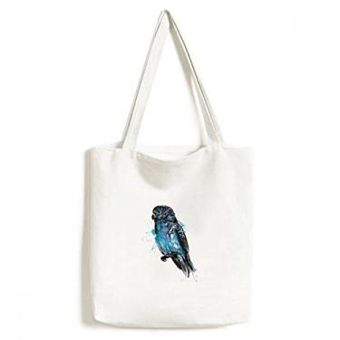 Imagem de Bolsa de lona preta azul papagaio pássaro sacola de compras casual bolsa de mão