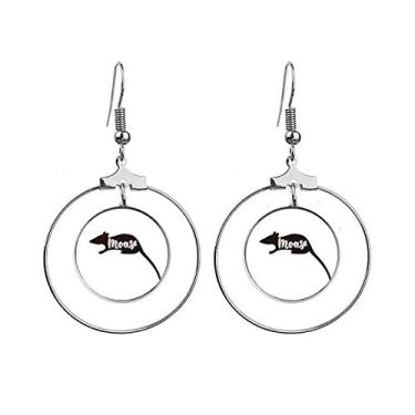 Imagem de Brincos de rato, preto e branco, com argola pendurada, joia circular