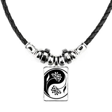 Imagem de DIYthinker Colar Cultura Yin-yang Flor Preto Branco Joias Torque Pingente de Corda de Couro