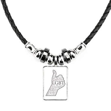 Imagem de DIYthinker LGBT Pingente de corda de couro com bandeira de arco-íris