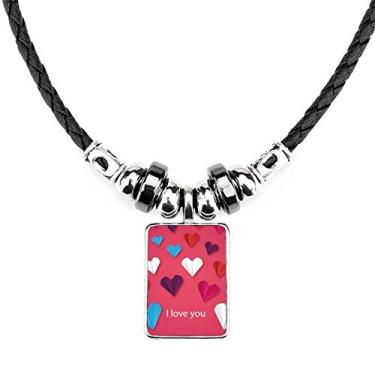 Imagem de DIYthinker Colar com padrão geométrico de coração abstrato origami joia torque pingente de corda de couro