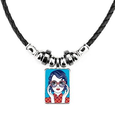 Imagem de DIYthinker Colar de óculos de mulher azul da cultura chinesa joia torque pingente de corda de couro