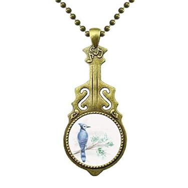 Imagem de DIYthinker Colar de papagaio azul com folha de galho, Art Déco, presente moderno, joia de guitarra antiga, pingente de música