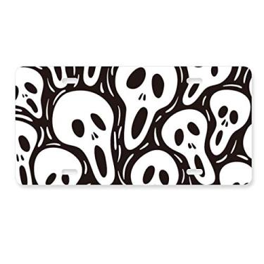 Imagem de DIYthinker Placa de carro de Halloween com estampa de caveira, acessório de aço inoxidável para decoração de carro