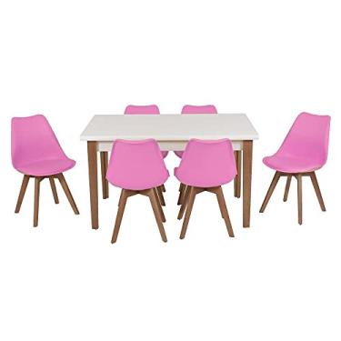 Imagem de Conjunto Mesa de Jantar Luiza 135cm Branca com 6 Cadeiras Leda - Rosa