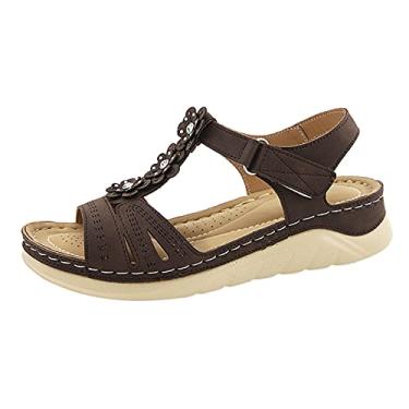 Imagem de Sandálias femininas plataforma anabela sapatos sandálias abertas bordado dedo do pé verão respirável praia feminina slip-on (café, 39-40)