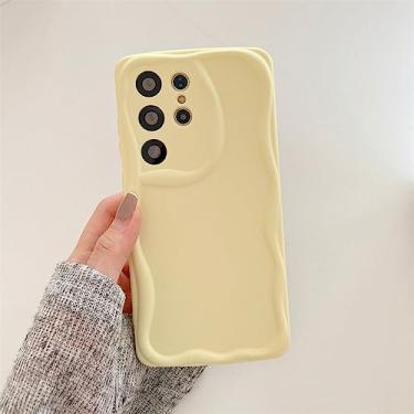 Imagem de Estojo de telefone creme ondulado de cores doces fofas para Samsung S23 Ultra S22 S21 Plus Silicone macio Capa de proteção para câmera à prova de choque, amarelo, para Samsung S22