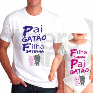 Imagem de 2 Camisetas Body Pai Gatão Filha Gatinha R3424 - Confecções Subli
