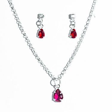 Imagem de Conjunto Colar e Brinco Gota Zircônia Rubi Prata 925