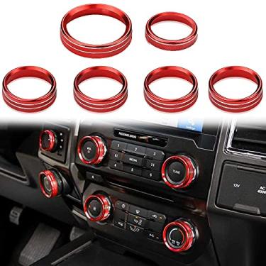 Imagem de Kujunpao F150 XLT 4Wd e botão de motor de reboque Ac Vol capa de interruptor de ar condicionado anel de acabamento de áudio botão de console central compatível com acessórios Ford F150 XLT 2015-2019 6 vermelho