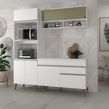 Imagem de Cozinha Modulada Compacta 3 Peças com Paneleiro Armário Balcão Vidro e Tampo Veneza Luciane Móveis