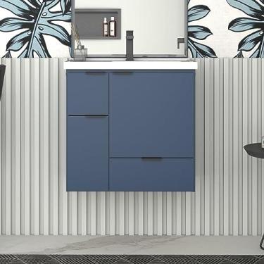 Imagem de Gabinete para Banheiro em Madeira com Lavatório em Mármore Sintético Orquídea Azul