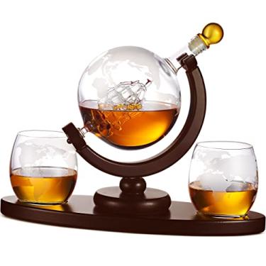 Imagem de Conjunto de globo de uísque com 2 copos de uísque com globo gravado – para licor, Scotch, Bourbon, Vodka – 850 ml