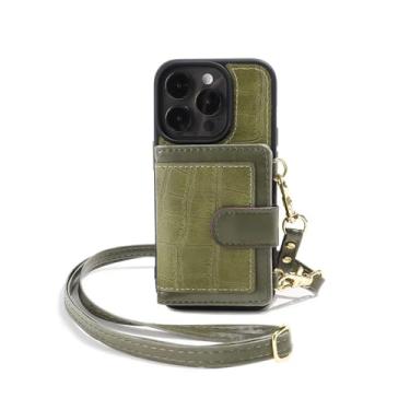 Imagem de Carteira crossbody de couro PU com porta-cartão capa de telefone para iPhone 14 Plus 13 Pro Max Capa de plástico à prova de choque para prevenção de quedas, verde, para iPhone 13 Pro