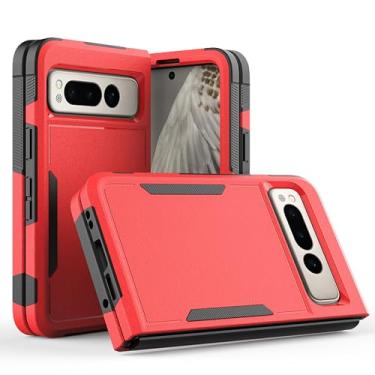 Imagem de HAZARA Capa fina para Google Pixel Fold, antiqueda, antiarranhões, fina, rígida, PC, capa protetora de corpo inteiro, capa de telefone à prova de choque, vermelha