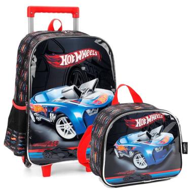 Imagem de Kit Escolar Mochila de Rodinhas e Lancheira Preta Hot Wheels