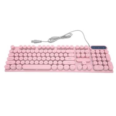 Imagem de Cuifati Configuração de jogos com nosso teclado ergonômico USB de 104 teclas, teclas multimídia Fodable Feet teclado com fio para laptop desktop (rosa)