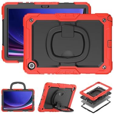 Imagem de Capa para Samsung Galaxy Tab A9 Plus de 11 polegadas (SM-X210/X216/218) Capa macia de silicone de três prevenção resistente à prova de choque com suporte embutido 360° alça de mão para capa A9 Plus (vermelha)