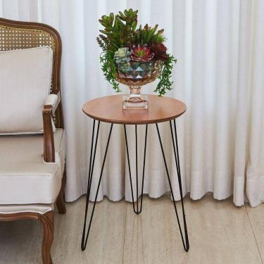 Imagem de Mesa Lateral de Canto Redonda Industrial Pé de Ferro