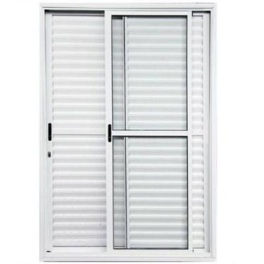 Imagem de Porta De Alumínio de Correr Balcão 3 Folhas 2,10 X 1,50 Branca Linha 25 Com Fechadura