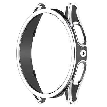 Imagem de Capa de cobertura total com protetor de tela compatível com Samsung Glaxy Watch 5 44mm/4 44 mm, Disscool PC e capa protetora de vidro real (preto + prata)