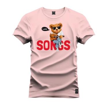 Imagem de Camiseta Unissex Algodão Macia Premium Estampada Urso Bad Boy Rosa M